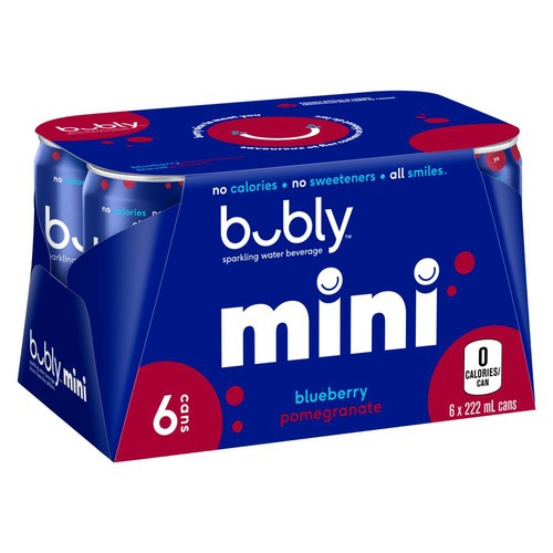 Bubly Mini Sparkling Water Blueberry Pomegranate 6 x 222 ml (cans)