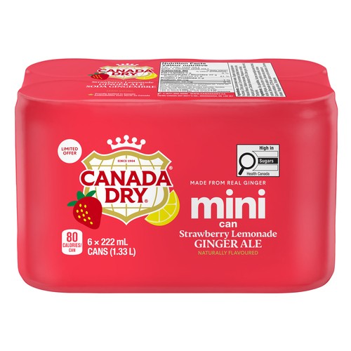 Canada Dry Mini Soft Drink Ginger Ale Strawberry Lemonade 6 x 222 ml (cans)