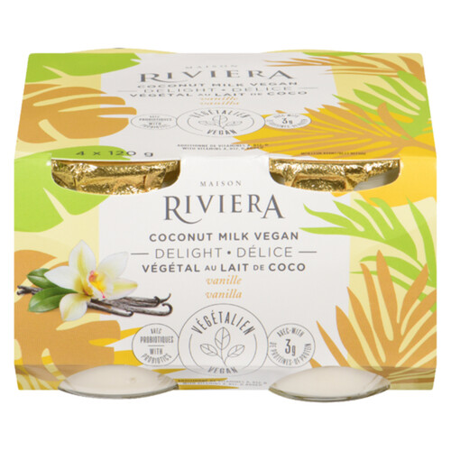 Riviera Vegan Yogurt Coconut Milk Delight Vanilla Flavour 4 x 120 g