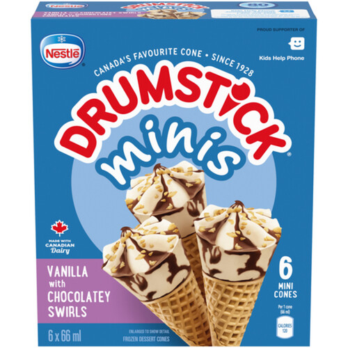 Nestlé Drumstick Frozen Dessert Cones Vanilla Chocolate Swirl 6 x 66 ml