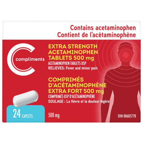 Compliments Acetaminophen 500 mg Extra Strength Tablets 24 Tablets 