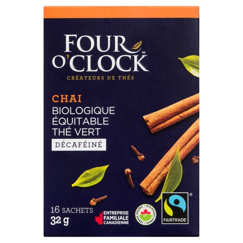 Four O'Clock Organic Decaffeinated Green Tea Chai 16 Tea Bags
