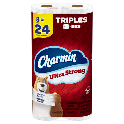 Charmin Toilet Paper Ultra Strong 2-Ply 8 Triples Roll x 187 Sheets 