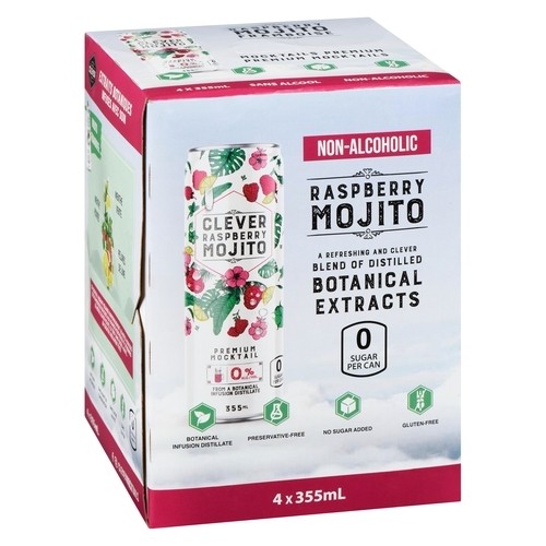 Clever Non Alcoholic Mocktail Mojito Raspberry 4 x 355 ml (cans)
