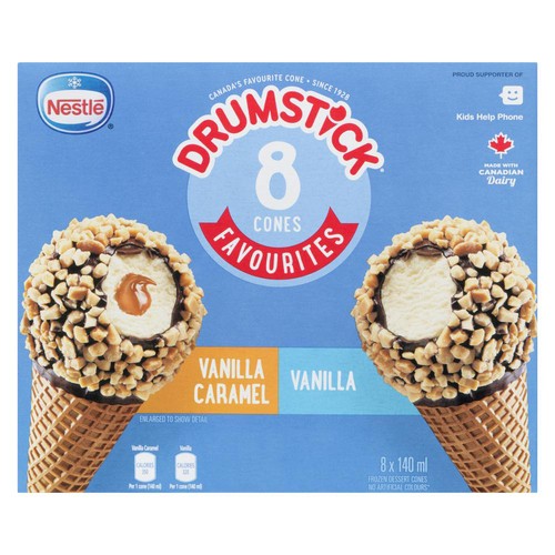 Nestlé Drumstick Frozen Dessert Cones Vanilla & Vanilla Caramel 8 x 140 ml