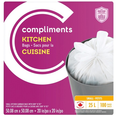 Compliments Kitchen Garbage Bags Fresh Scent Small 25 L 100 Bags