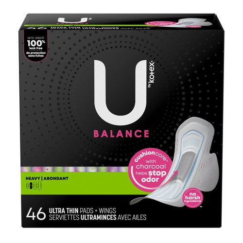 U by Kotex Balance Ultra Thin Pads with Wings Heavy Absorbency 46 Count