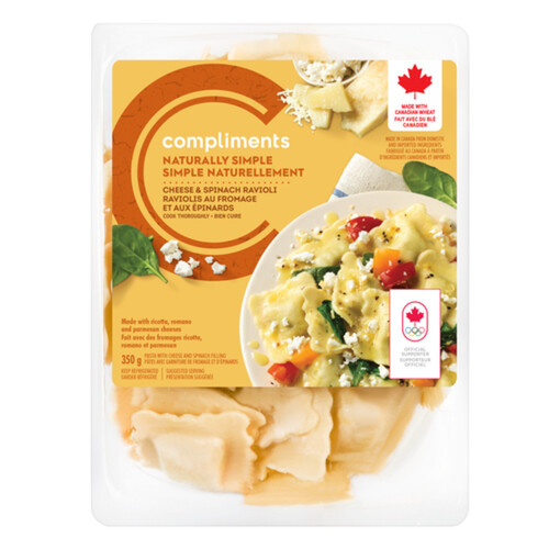 Compliments Naturally Simple Cheese and Spinach Filled Ravioli Pasta 350 g