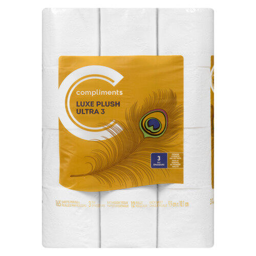 Compliments Bathroom Tissue Luxe Plush Ultra 3-Ply 12 Rolls x 165 Sheets