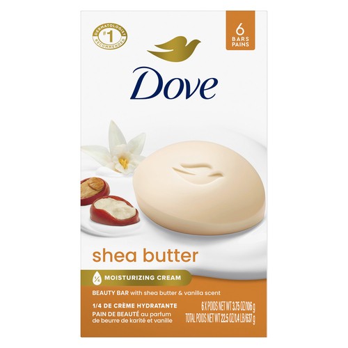 Dove Beauty Bar Soap Shea Butter For Nourished Radiant Skin 6 x 106 g