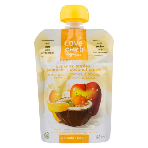 Love Child Organics Baby Food Bananas Apple Pumpkin Cardamom 128 ml