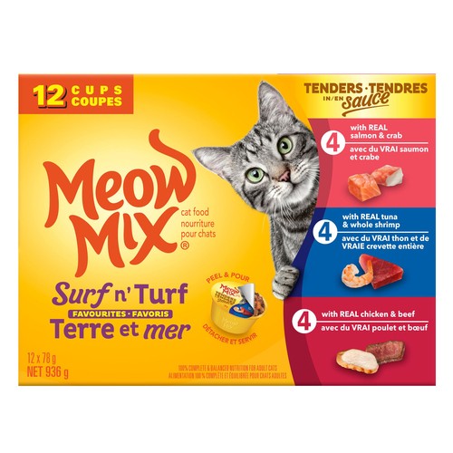 Meow Mix Wet Cat Food Tenders In Sauce Surf N' Turf Favourites Variety Pack 936 g