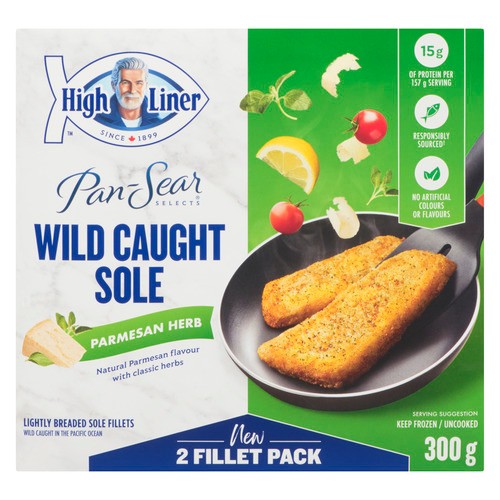 High Liner Frozen Pan Sear Sole Fillets Lightly Breaded With Parmesan Herb 300 g