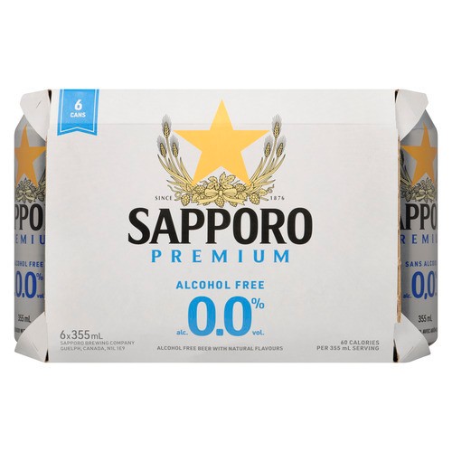 Sapporo Premium Alcohol-Free Beer Natural Flavours 6 x 355 ml (cans)