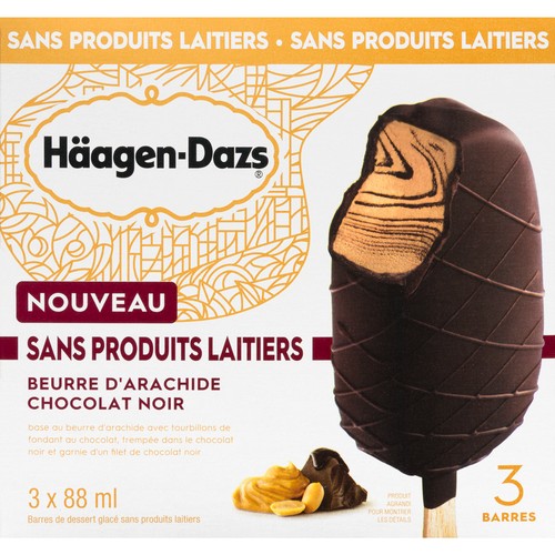 Häagen-Dazs Dairy-Free Frozen Dessert Bars Peanut Butter Dark Chocolate 3 x 88 ml