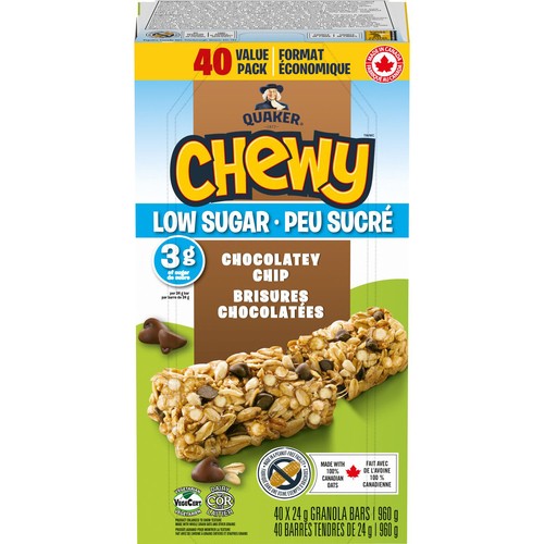 Quaker Chewy Low Sugar Granola Bars Chocolatey Chip Value Pack 40 Pack 960 g