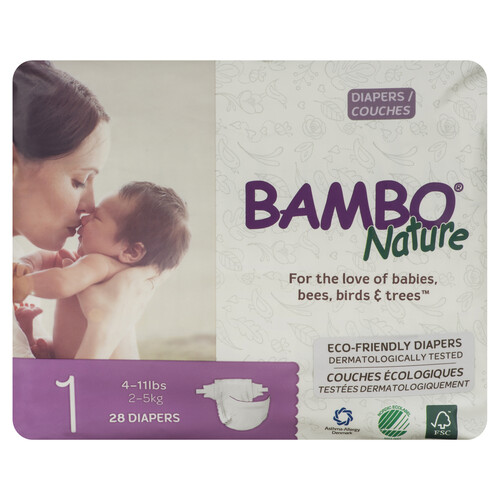 Bambo Nature Premium Baby Diapers Size 1 28 Count