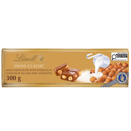 Lindt Swiss Classic Milk Chocolate Bar Gold Hazelnut 300 g