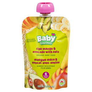 Baby Gourmet Organic Baby Food Ripe Mango, Avocado & Oats  128 ml