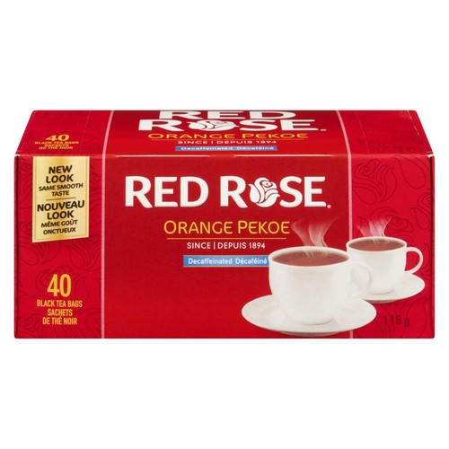 Red Rose Black Tea Orange Pekoe Decaffeinated 40 Tea Bags