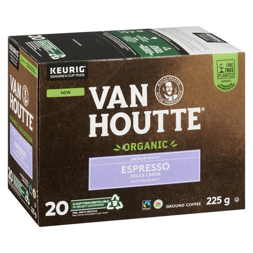 Van Houtte Organic Coffee Pods Espresso Dolce Crema 20 K-Cups 225 g