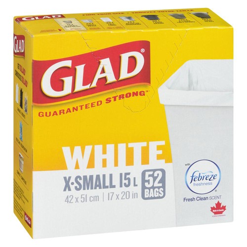Glad Garbage Bags White Fresh Clean Scent X-Small 15 L 52 Bags 