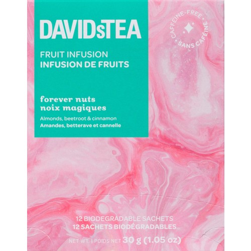 DAVIDsTEA Fruit Infusion Tea Forever Nuts 12 Sachets 