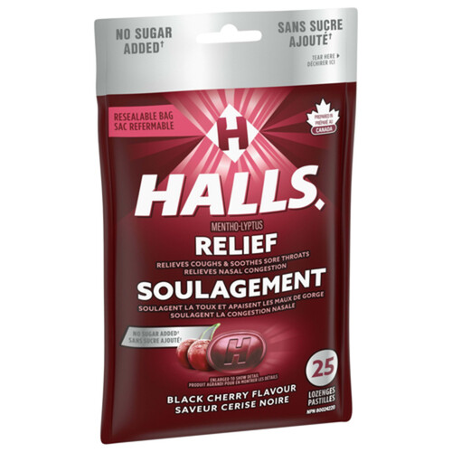 Halls Mentho-Lyptus No Sugar Added Cough Drops Black Cherry Flavour 25 Lozenges