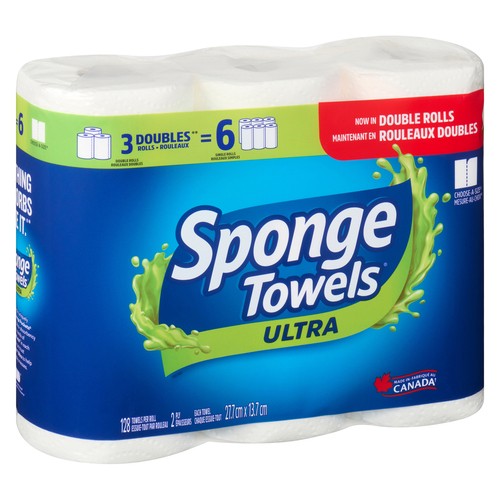 Sponge Towels Paper Towel Ultra 2-Ply 3 Double Rolls x 128 Sheets