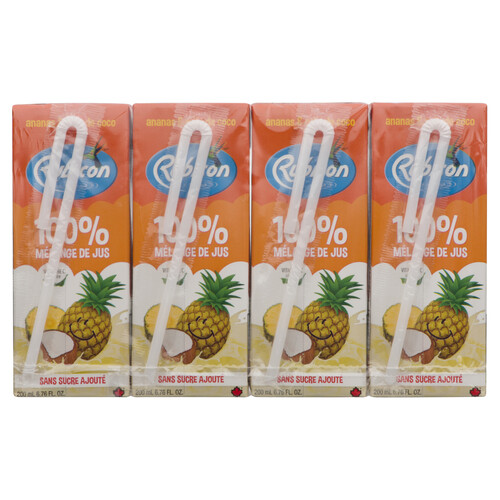 Rubicon Exotic 100% Juice Blend Pineapple & Coconut 4 x 200 ml