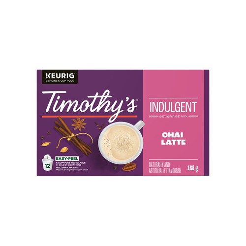 Timothy's Coffee Pods Indulgent Beverage Mix Chai Latte 12 K-Cups 168 g