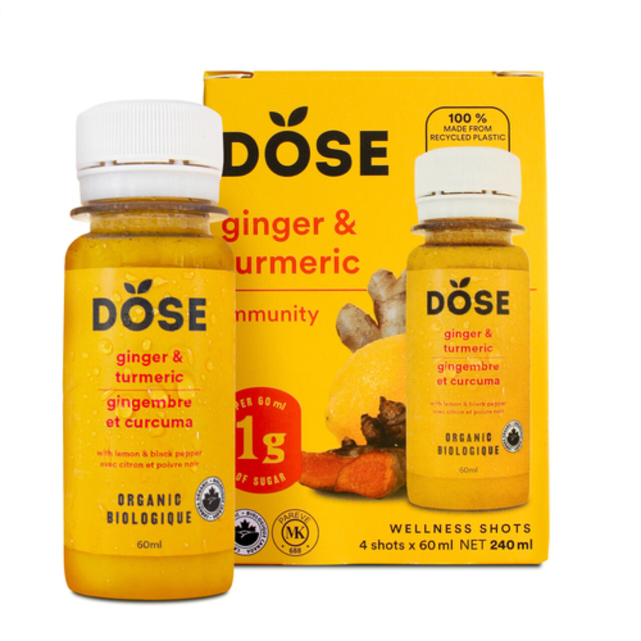 Dose Organic Ginger & Turmeric Daily Booster Dose Organic Shots Ginger & Turmeric 4 x 60 ml (bottles) - Voilà Online