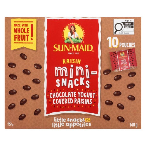 Sun Maid Mini-Snacks Chocolate Yogurt Covered Raisins 10 Pouches 140 g