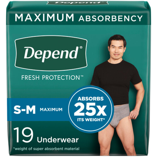 Depend Maximum Absorbency Men's Underwear Small/Medium 19 Count
