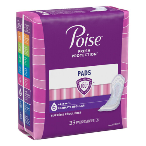 Poise Ultra Thin Ultimate Absorption Pads Regular Length 33 Count