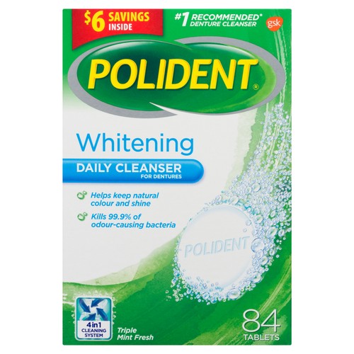 Polident Whitening Daily Dentures Cleanser Mint Fresh 84 Tablets