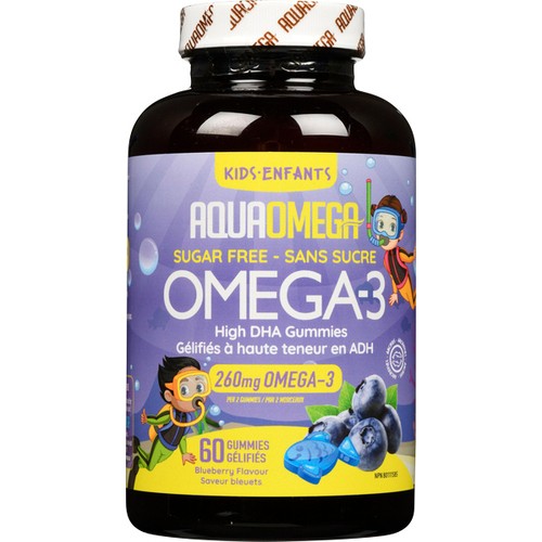 AquaOmega Omega-3 High DHA Gummies Kids Blueberry Flavour 60 Count