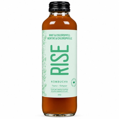 Rise Kombucha Tea Sparkling Mint Chlorophyll 414 ml (bottle)