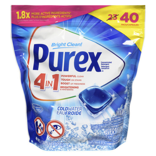 Purex 4 in1 Laundry Detergents Pacs Coldwater 40 Pacs