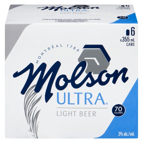 Molson Ultra Beer 3% Alcohol 6 x 355 ml (cans)
