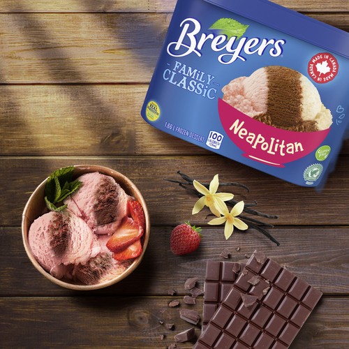Breyers Family Classic Frozen Dessert With Cocoa, Vanilla & Strawberries Neapolitan 1.66 L