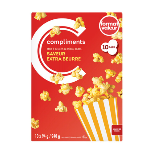 Compliments Popping Corn Extra Butter Flavour 10 x 94 g