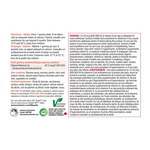 Jamieson Vitamins D3 2500 IU Extra Strength Gummies Juicy Peach 45 Count