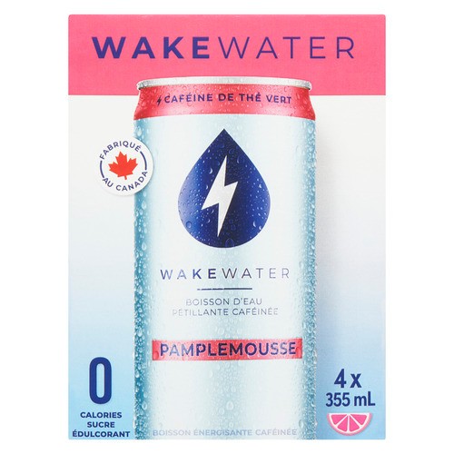 WakeWater Caffeinated Sparkling Water Grapefruit 4 x 355 ml (cans)