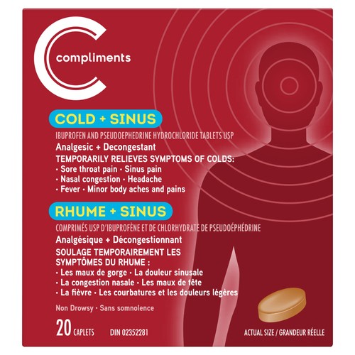 Compliments IBU/Pseudo Cold And Sinus 20 Count