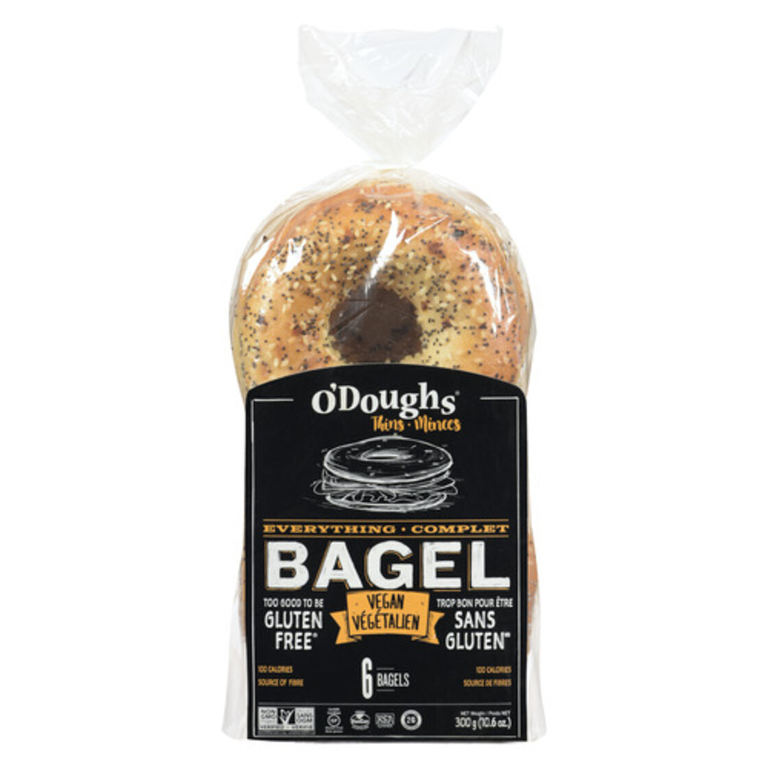 O'Doughs GlutenFree Thins Bagels Everything 300 g (frozen) Voilà