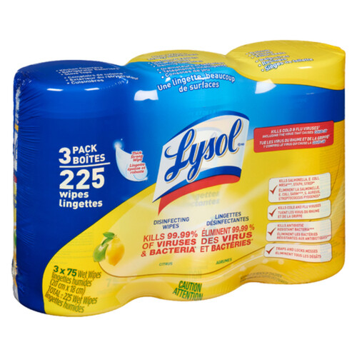 Lysol Disinfectant Wet Wipes Citrus 3 x 75 Count