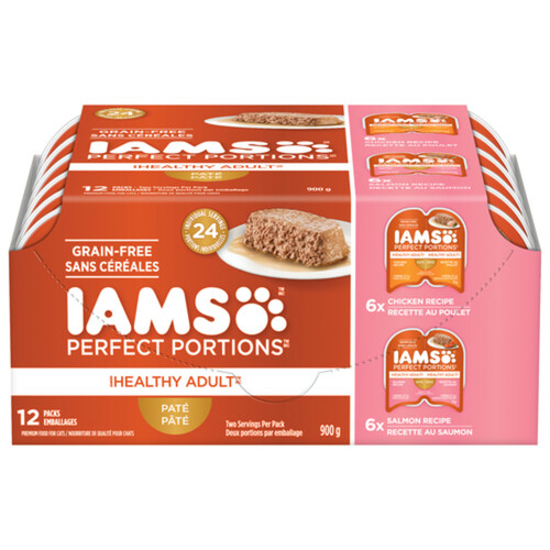 Iams Perfect Portions Adult Wet Cat Food Grain Free Chicken & Salmon Paté 12 x 75 g