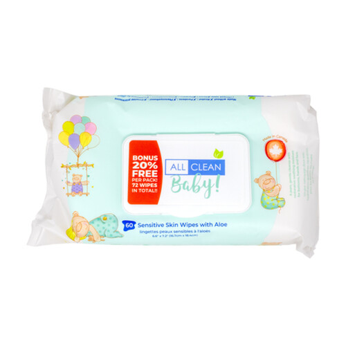 All Clean Baby Wipes With Aloe 60 Wipes 