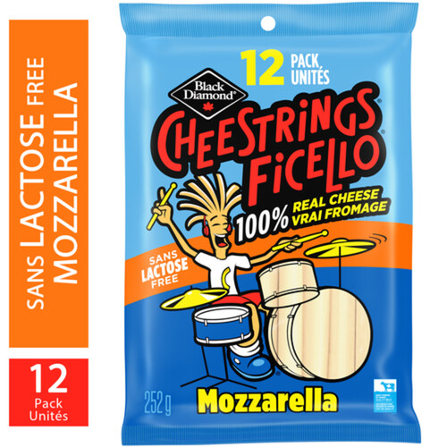 Black Diamond Lactose-Free Cheestrings Cheese Snack Mozzarella 12 Pack 252 g